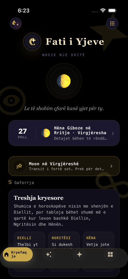 Yjet app home screen showing daily astrology content